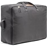 Soft Canvas Storage Bags with Zipper. Thick Breathable, 1pc King/Queen Comforter Organizer. Four Carrying Handles and Window. Large 25x19x9in Bag for Sheets Blankets Bedding Pillows, Clothes (Grey)