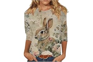 PIUWRLZ Women's Cute Easter Shirts Funny Bunny Rabbit Print Easter Day T-Shirt Blouse 3/4 Sleeve T-Shirt Tunic Tops