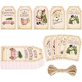 G2PLUS 50PCS Christmas Gift Tags - 5 Styles Pink Buffalo Plaid Christmas to from Tags with String for Holiday Wrapping, DIY Crafts, New Year Party Favors(3.3x2.2in)