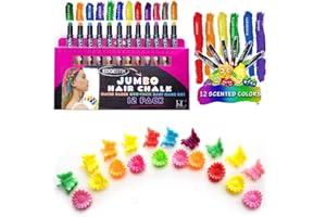 KC Republic Hair Chalk for Kids Jumbo Hair Chalk Pens Washable Hair Color Temporary Dye for Girls Safe Scented Barbie Girls Chalk Hair Birthday Cosplay DIY, Halloween, Christmas Gift 12 Bright Colors