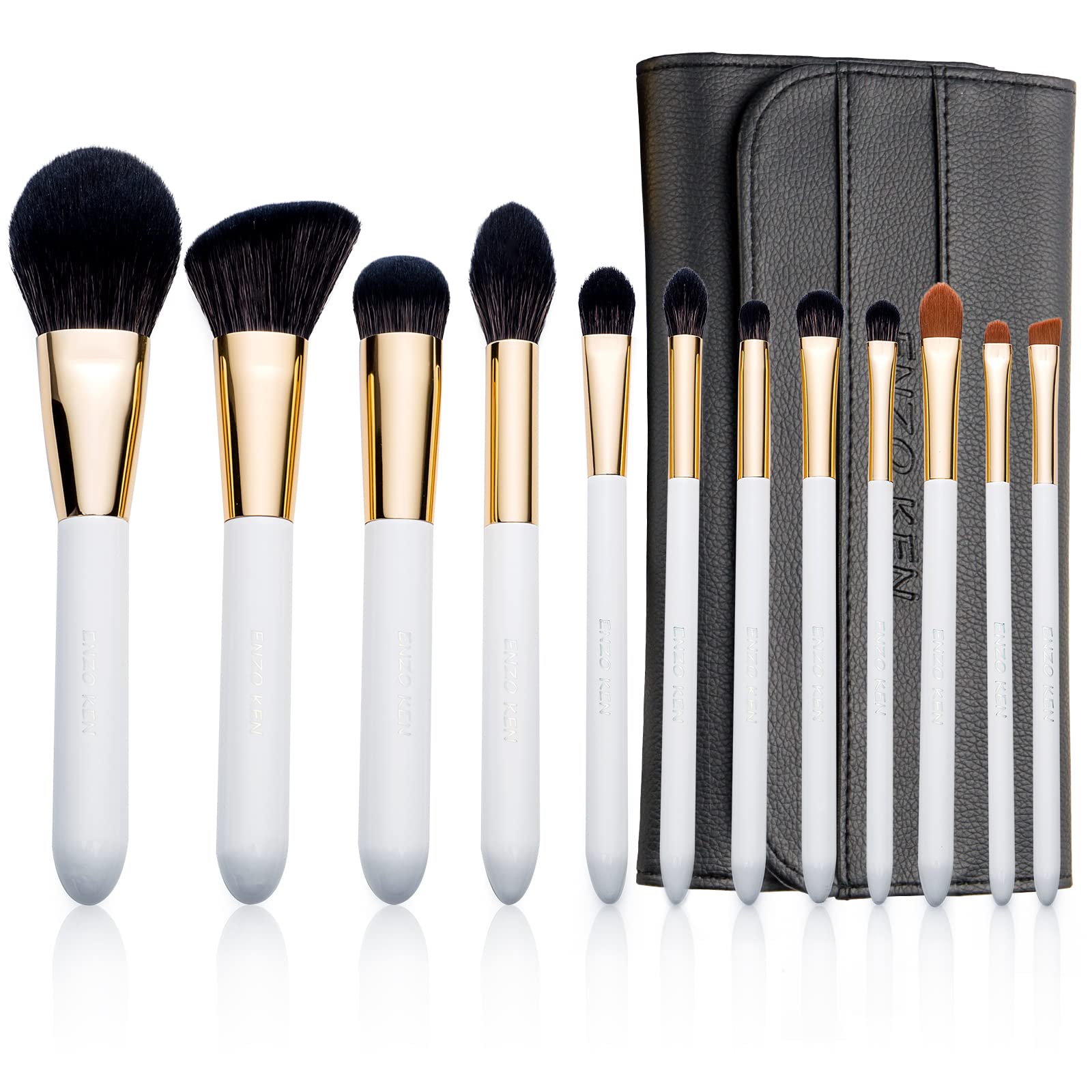 ENZO KEN Natural Black Goat Hair Makeup Brush Set with Case, Makeup Brushes Set Professional, Make up Brushes Professional, Natural Bristle Makeup Brush. — image 1