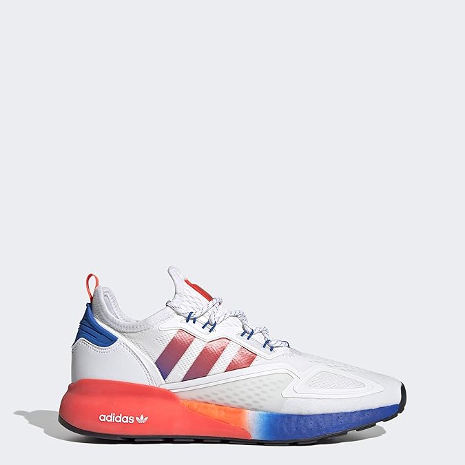 TÃªnis de corrida casual masculino Adidas Originals Zx 2k Boost Fv9996, White/Solar Red/Blue, 11. 