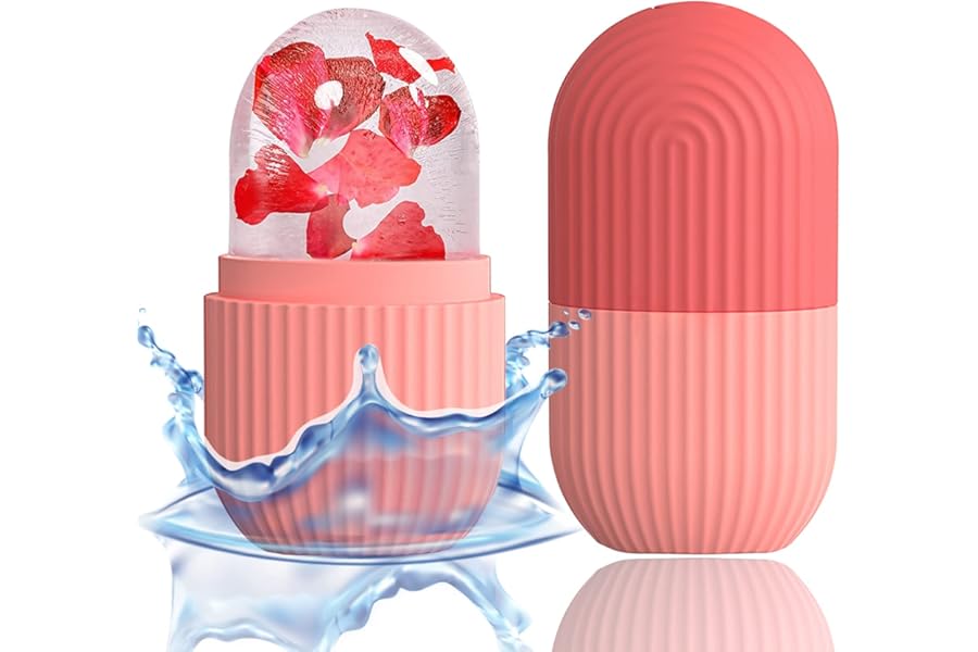 XHJRI Ice Cube Roller Massager for Face, Eyes and Neck Naturally Conditioning and Skin Care,De-Puff Eye Bags,Reduce Migraine Pain,Reusable Massage Silicone Ice Mold (Pink)