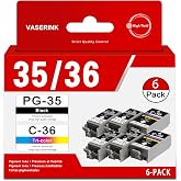 PGI-35/CLI-36 Value Pack Ink Cartridge 6-Pack Replacement for Canon 35 36 | Compatible with iP100 iP110 TR150 TR160 Mini260 Mini320 Printer (4 Black, 2 Color)