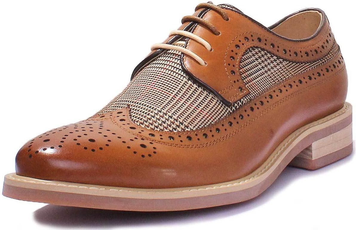 Justin Reece England Craig, Men's Lace up Check Tarten Tweed Print Smart Brogue Shoes