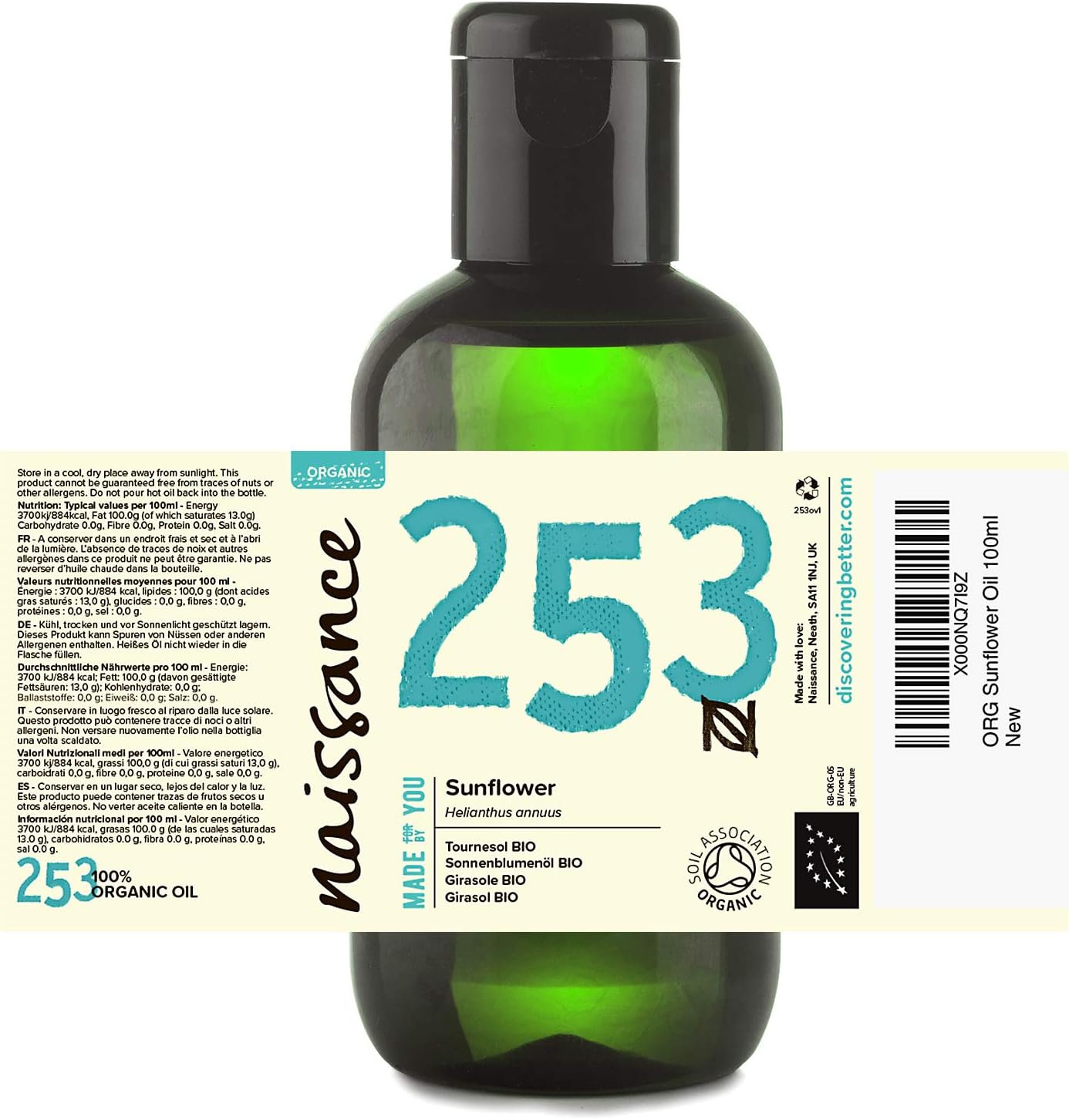 Naissance Organic Sunflower Oil 100ml - Certified Organic and Vegan - Hydrating and Moisturising Oil for Skin - Image 3