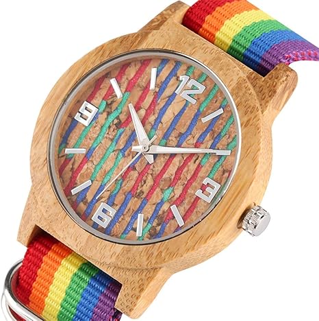 YLFDC Reloj de Madera Reloj de Madera de diseño de Rayas ...