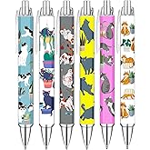 Idealmuzik 6 Cat Pens for Cat Lovers,Cute Kawaii Funny Cats Kitty Themed Paw Ballpoint Gel Pen, Japanese Stationary Notebook Diary For Women Office Worker Supplies Stuff Decor Desk Accessories Gifts