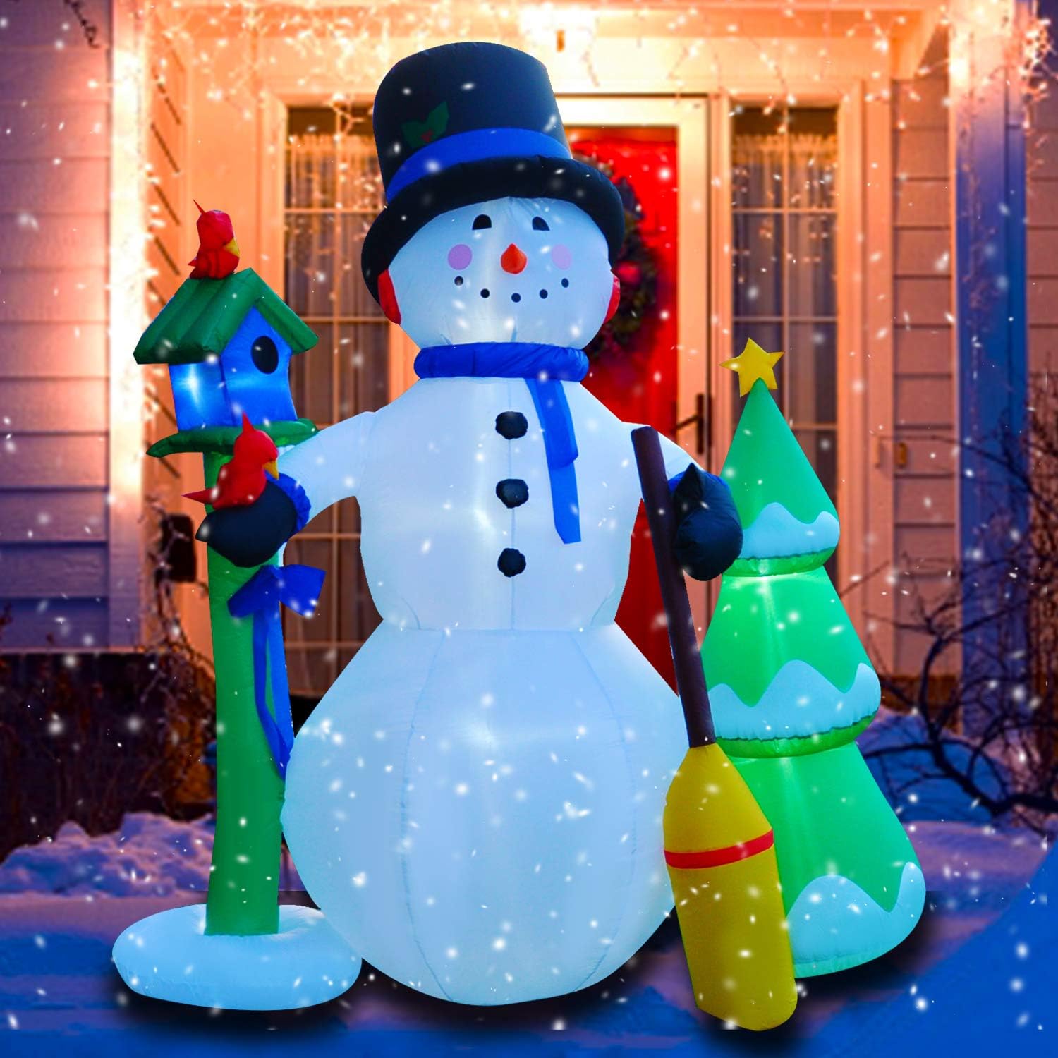 SEASONBLOW 8 Ft LED Inflatable Christmas Snowman with Broom for Yard