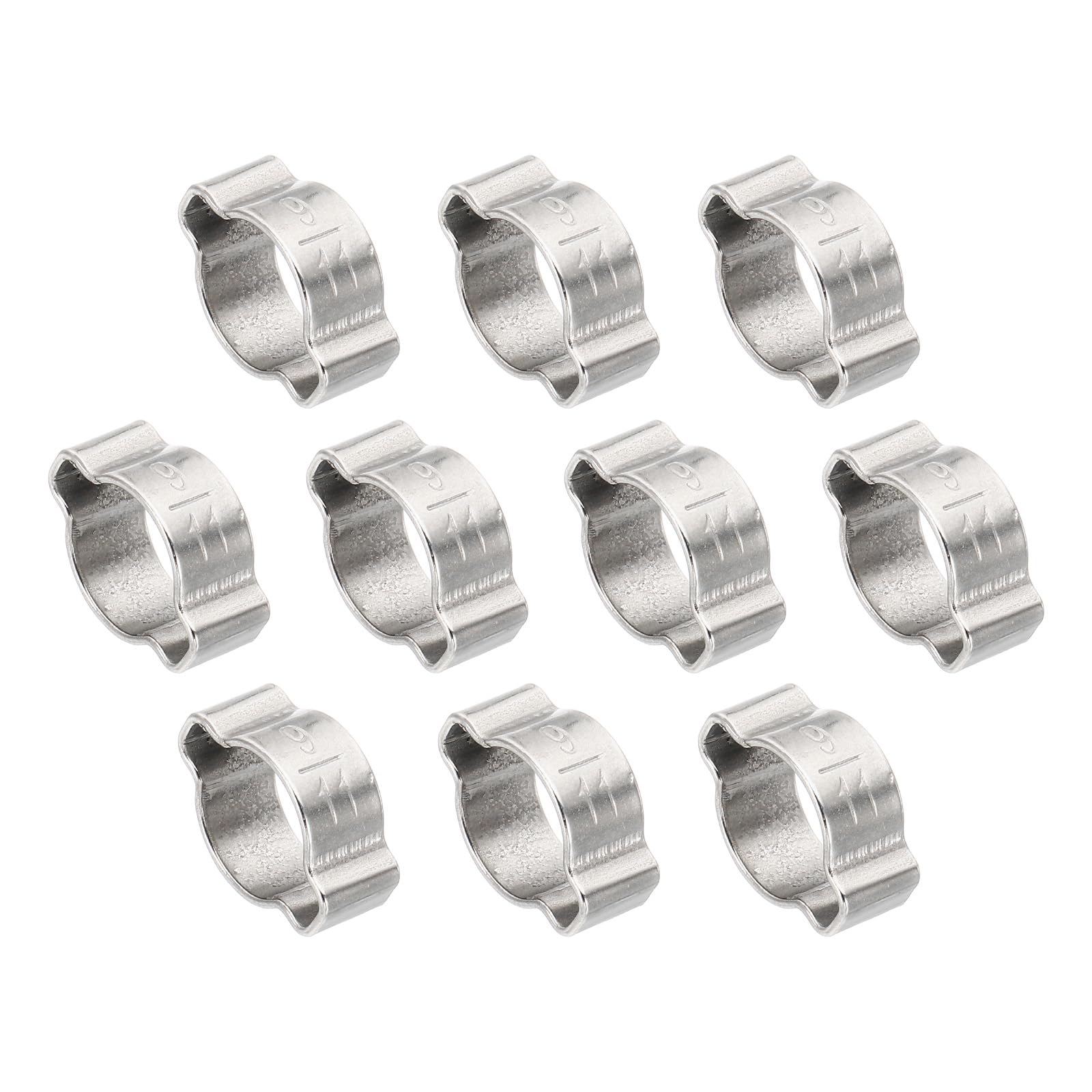 PATIKIL 10 Pack 9-11mm Double Ear Hose Clamp, 304 Stainless Steel O Clip Crimp Rings for Fuel Petrol Pipe Tube Fitting Connections, Silver Tone