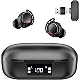 IAMJOY Wireless Gaming Earbuds, 20ms Low Latency, Game Earbuds with Mic, 2.4GHz & Bluetooth, Compact LED Display Compatible with Meta Quest 3/2, PS5/4, Steam Deck, VR, Switch, PC