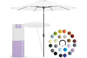 Midtown Umbrellas 10-Year-No-Fade - 9 Feet outdoor umbrella Ivory White Polyester Fabric - Umbrella Outdoor Patio, Auto-Tilt Aluminum Frame Patio Umbrella, Pool Umbrella & Deck Umbrella - Black Pole
