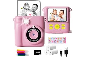 GKTZ Kids Camera Instant Print - 1080P HD Digital Camera, Instant Cameras That Print Photos Portable Toy with Print Paper, Ch