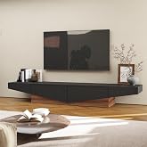 ECACAD 78.7" Modern TV Stand for TVs up to 80", Two-Tone Entertainment Center Media Console TV Table with 2 Drawers in Stylish Ship Shape, Black and Brown