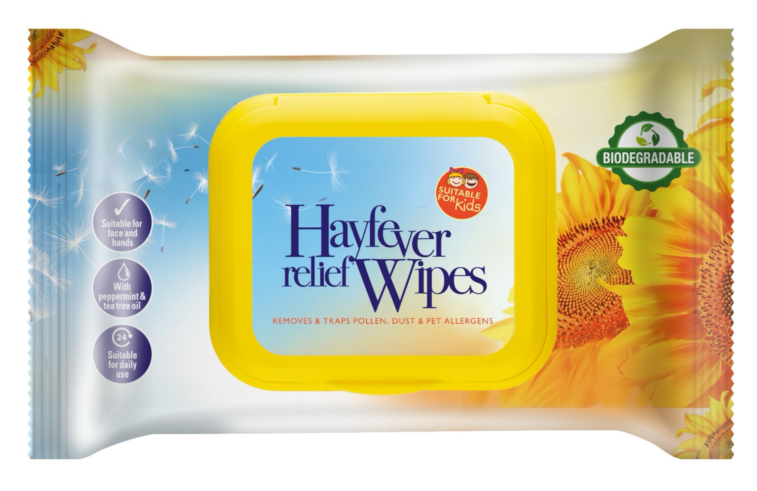 Hayfever Wipes | Biodegradable Allergy Relief | Natural Remedy for Hay Fever 30 Wipes | Resealable Pack | Suitable for Face and Hands