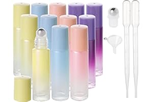SESENSE Essential Oil Roller Bottles, 10ml Thick Glass Perfume Roller Bottles with Funnel Opener and Dropper (Multicolor, 12 Pack)