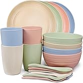 Shopwithgreen Wheat Straw Dinnerware Sets for 4, 20 PCS Unbreakable Plates and Bowls Sets, Reusable Dinner Dishes Set, Bowls, Cups, Plates for Camping, Kitchen, RV, Dorm, Dishwasher Microwave Safe