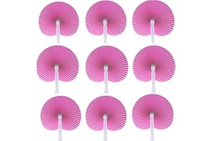 Bestage 12 Pieces Paper Fans,Pink Bulk Folding Foldable Hand Handheld Fans Wedding Decorations Round Shaped Accordion Fans with Plastic Fan Handles for Wedding Birthday Guest Party Favors DIY