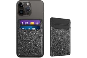 Yiyahu Self Adhesive Card Holders for Back of Phone, Leather RFID Phone Wallet Pockets Stick On, Credit Card Holders Sleeve for Phone Case Compatible with Most of Smartphones,Glitter Black