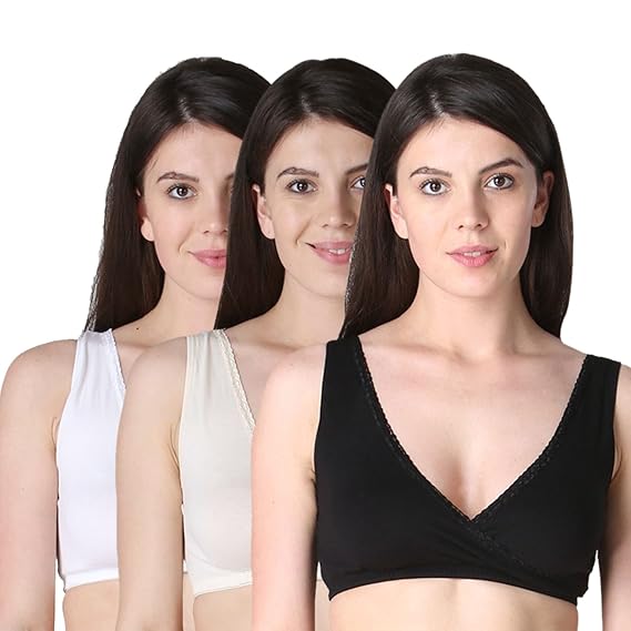 Women's Cotton Sleep Nursing Bra - Pack of 3, Multicoloured, 34M