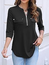 Halife 3/4 Sleeve Tops for Women Lightweight V Neck