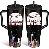 xiiai New York Baseball Tumbler 40oz with Handle and Straws, Leak-proof, Stainless Steel Insulated Travel Coffee Mugs, Baseball Cups Gifts For Baseball Fans Male Birthday Christmas (1pc)