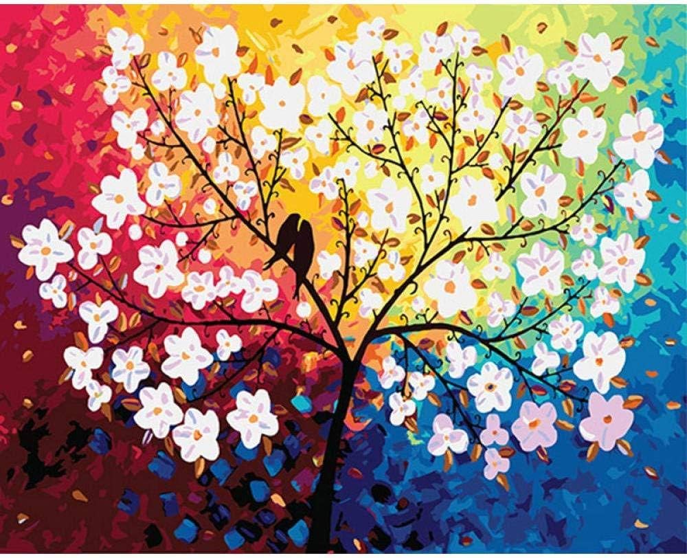 ZHAOSHOP DIY Painting Paint by Numbers Kits Bird On Colored Tree 16x20 inch Canvas DIY Acrylic Painting for Adults and Kids Without Frame Oil Painting Set by Numbers