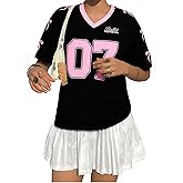 Jersey Shirts for Women Y2k Graphic Number Shirt Oversized V Neck Shirts Casual Streetwear Summer Tops