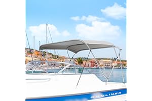 MHirmosy 3 Bow / 4 Bow Bimini Top for Boat, 900D Sun Shade Boat Canopy Waterproof with Adjustable Nylon Straps, Rear Support Poles and Storage Boot, 1 Inch Aluminum Frame