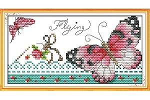 Maydear Cross Stitch Kits Stamped Full Range of Embroidery Starter Kits for Beginners DIY 11CT 3 Strands - Butterfly (2) 9.8×5.5（inch）