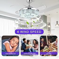 BAYSQUIRREL Retractable Crystal Ceiling Fan with