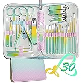 Manicure Set 30 in 1 Nail Clippers Set,Nail Manicure Kit for Women,RedFlow Toenail Clippers,Pedicure Kit,Pedicure Tools,Suitable for Travel Manicure Tools,Toe Nail Kit,Nail Care Kit(Yellow Green)
