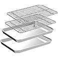 Small Baking Sheet with Rack Set [2 Small Cookie Sheets + 2 Small Baking Racks], CEKEE Stainless Steel Small Baking Pan and Grill Rack - Rust & Warp Resistant & Nonstick, Size 9.33 x 6.96 x 1 Inch