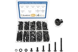 Kadrick 600Pcs M4 Screw Assortment,Machine Screws with Nuts Washers, Grade 10.9 Alloy Steel Hex Socket Button Head Black M4 Bolts Kit,Lenth Form 6mm-30mm