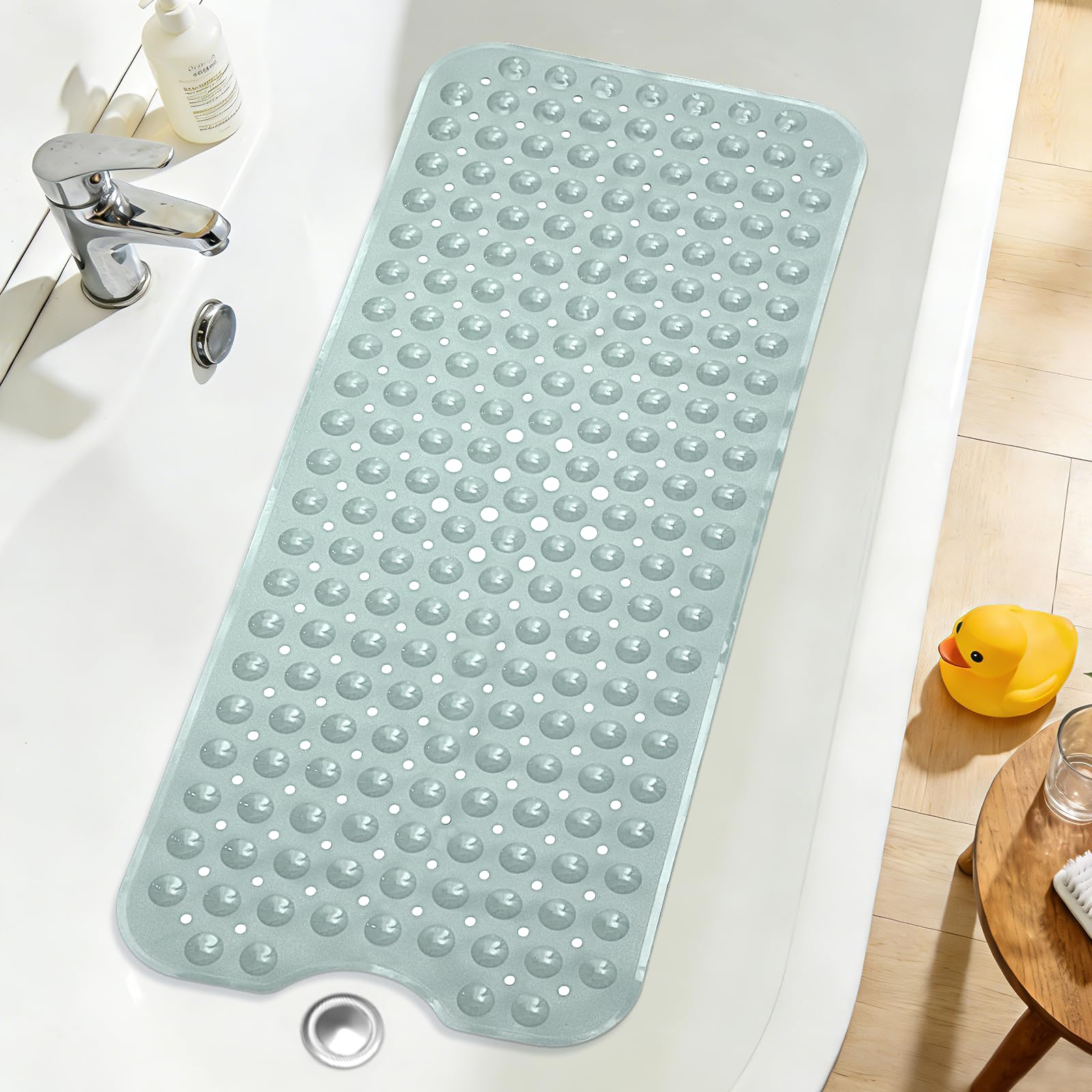 Naoloture Extra Long Bathtub Mat Non Slip, Mint Green Soft Bath Mat for Tub 40 x 16 Inch Full Size, Bath Tub Shower Mats for Bathroom Floor, Big Suction Cups and Drain Holes, Easy Washable, BPA Free