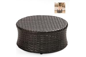 FRUITEAM Patio Ottoman Wide Wicker Footstools, Outdoor Small Rattan Table Weather-Resistant Resin Barrel Storage Basket Outdoor Indoor Use