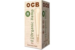 OCB Organic Hemp Unbleached Pre-Rolled Rolling Paper Cones 1-1/4 (84mm) Size - 50 Cones