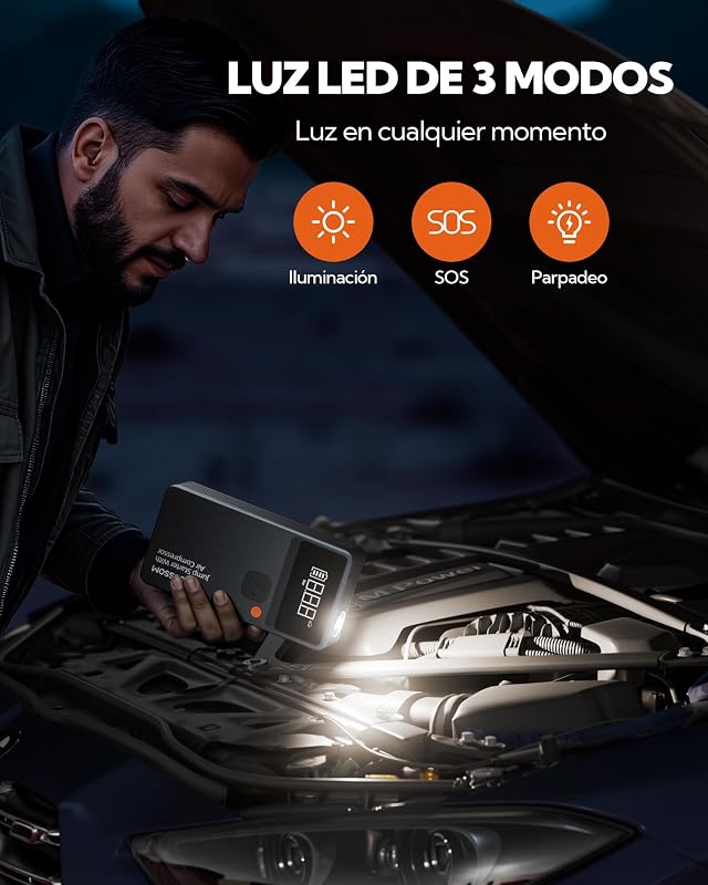 Arrancador de Baterías de Coche,Booster para Coche con Compresor de Aire Portátil 7en1,Arranque de Batería con Inflador para vehículo de 12000 mAh,Kit de Emergencia del Conductor con Linterna LED