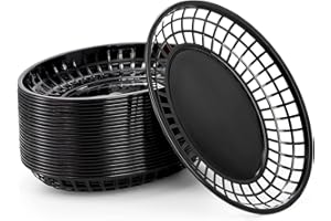 Kingrol Large Fast Food Baskets, 11.8 x 8.75 Inch, Set of 24, Black - Oval Plastic Food Serving Baskets for Restaurant, Home 