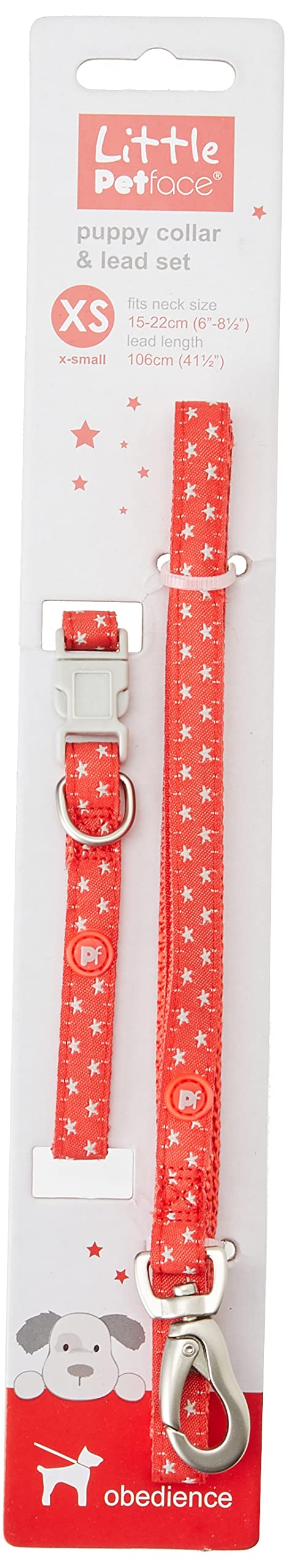 Petface (Little Petface) Puppy Dog Collar/Lead Set, X-Small, Grey Stars