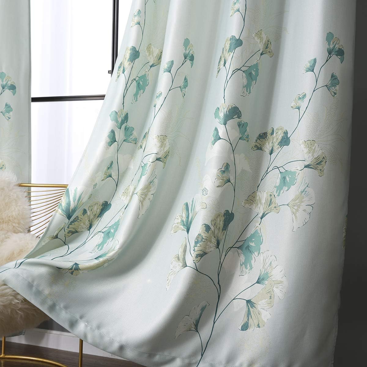 Blue Nile Mills Floral Blackout Curtains – 2 Panels, Grommet Top, Thermal Lined (52x63-108)