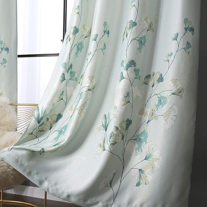 Taisier Home Ginkgo Leaves Floral Curtains for Bedroom Thermal Insulated Grommet