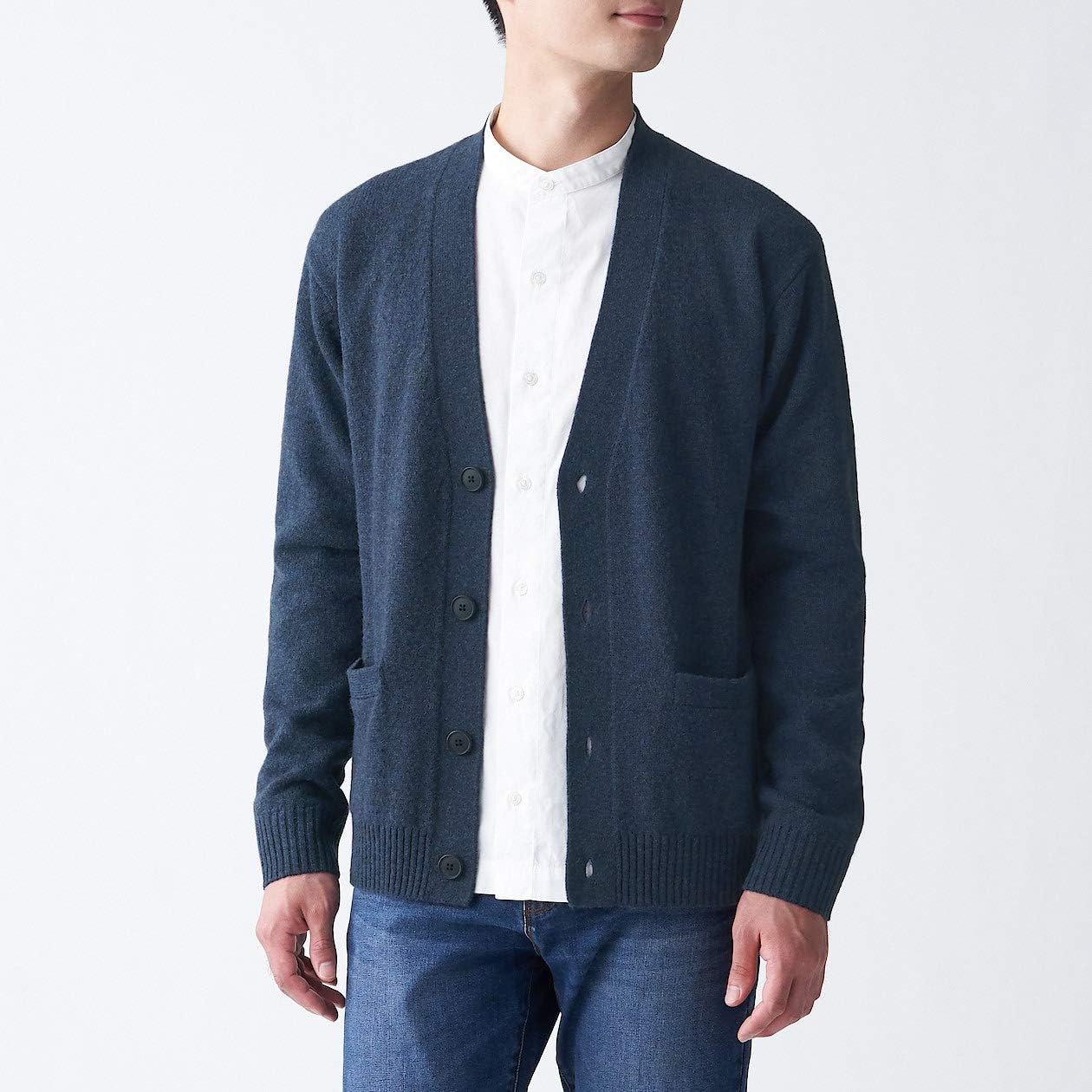 Amazon 無印良品 メリノウールミドルゲージvネックカーディガン メンズ L ネイビー カーディガン 通販
