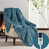 Codi Fuzzy Shaggy Fur Electric Blanket Throw | Teal 50x60 | Super Soft Couch Heated Throws | 6 Heating Levels & 4 Time Settings with Auto Shut Off, 6ft Power Cord | Washable