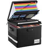 ENGPOW Fireproof Document Box with Locks and Accordion File Folder,Black | File Organizer with Multi-Pocket, Portable Home Office File Cabinet Safe Storage for Hanging Letter/Legal Size Folders