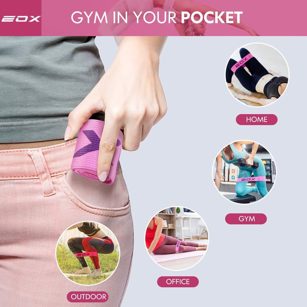 EOX Exercise Resistance Fabric Loop Bands, Non-Slip Resistance Workout Bands for Legs and Glutes, 5 Resistance Levels Hip Training Fitness Bands in Pink : Sports & Outdoors