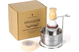 Anbbas Faux Badger Shaving Brush,Stainless Steel Shaving Razor and Brush Stand, Shaving Bowl and 100g Natural Soap Puck Refill,4in1 Wet Shave Kit for Men