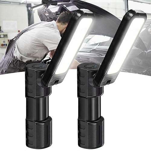 Inspection Lamp 2000 Lumen 2 Pack Rechargeable LED Work Light with Magnetic and Foldable 180° Rotating Stand and Magnetic Torch for Maintenance Work Night Walking Camping Emergency