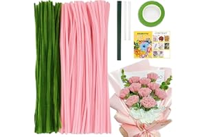 ESUOHYM Pipe Cleaners Craft Flower Kit Bulk Thick Chenille Stems Fluffy Fuzzy Sticks Pack Pipe Craft Kits With Instructions, Floral Stem, Floral Tape, Hot Glue Sticks Arts and Craft Supplies Carnation