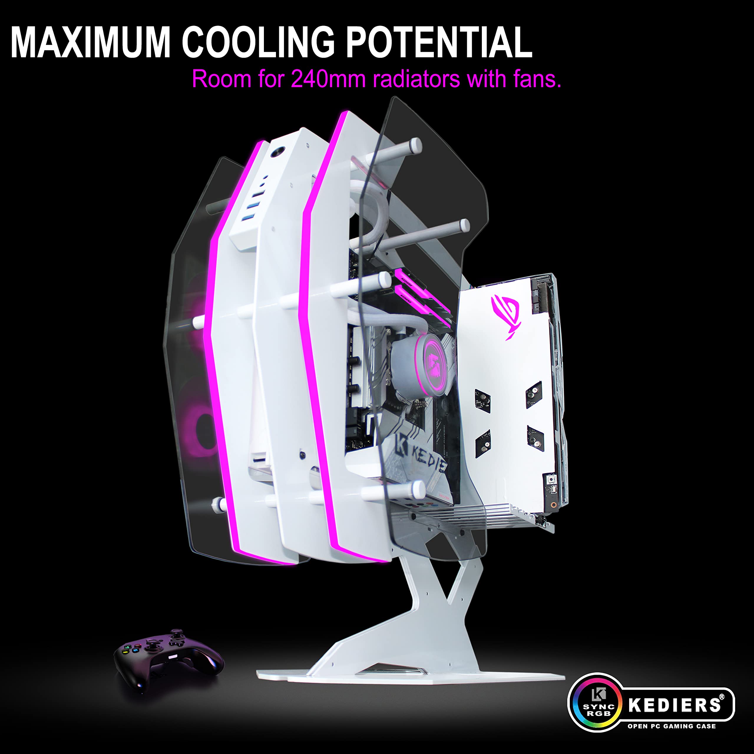 KEDIERS Innovative PC Case - ATX Tower Tempered Glass Gaming Computer Case with 2 ARGB Light Boards